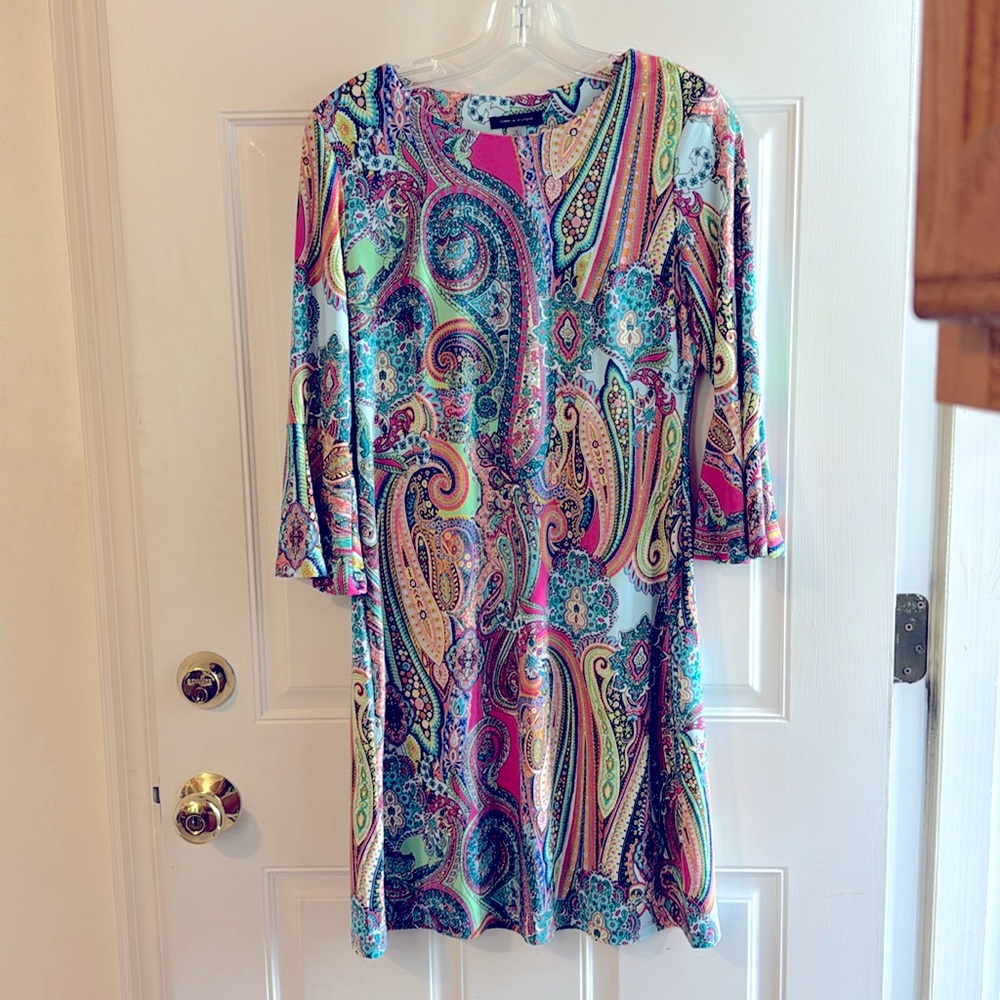 Tommy Hilfiger women’s Paisley bright colored bell sleeve dress